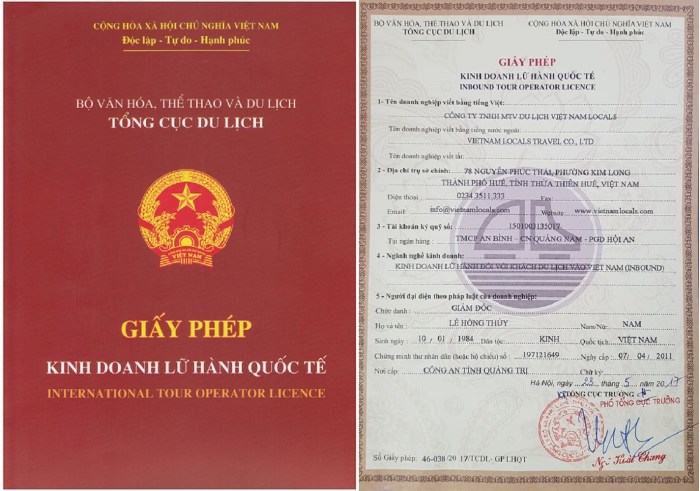 International Tour Operator Business License-Vietnam Locals Travel