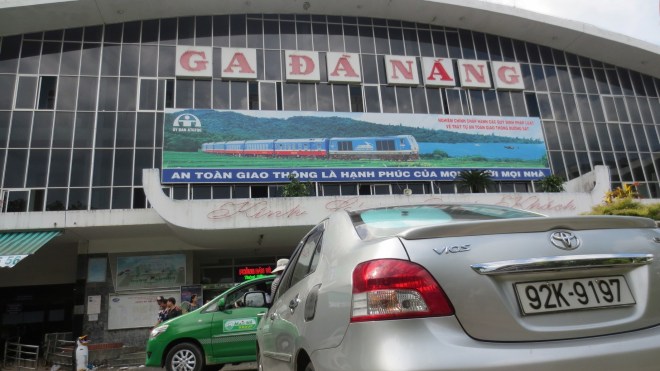 Danang train station with our private car welcome us
