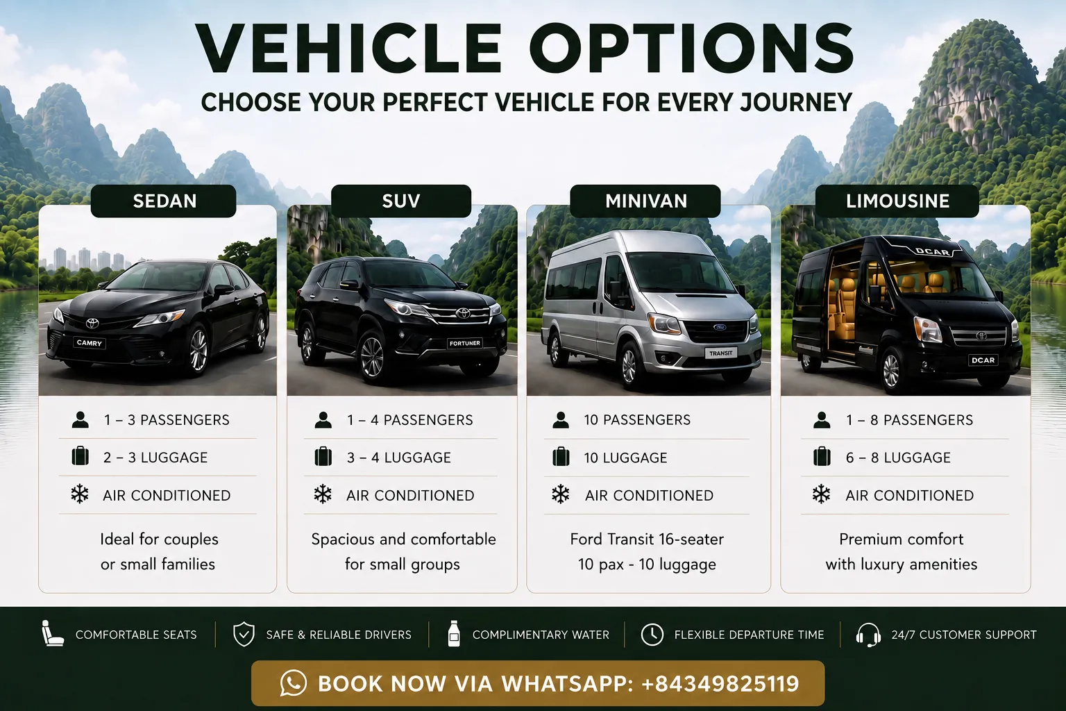 Vehicle Options - Hoi An Private Car