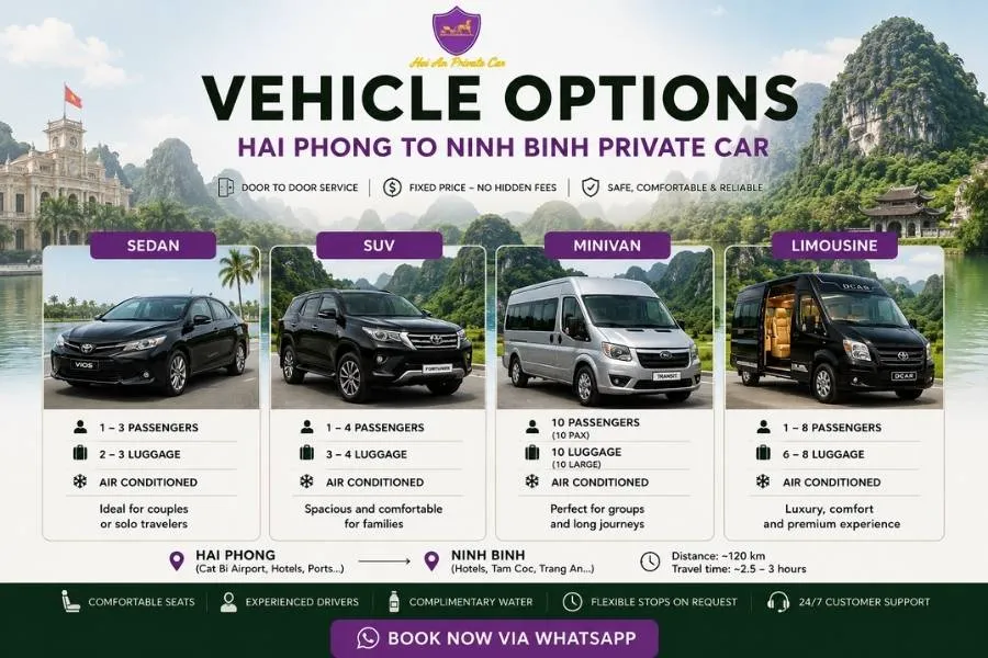 Hai Phong to Ninh Binh Vehicle Options - Hoi An Private Car