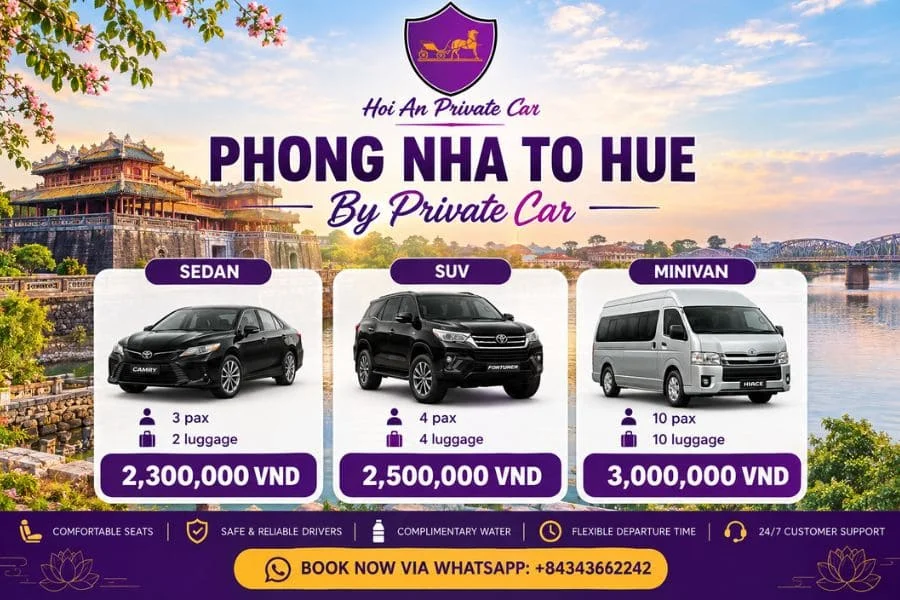 Phong Nha to Hue private car transfer - Hoi An Private Car
