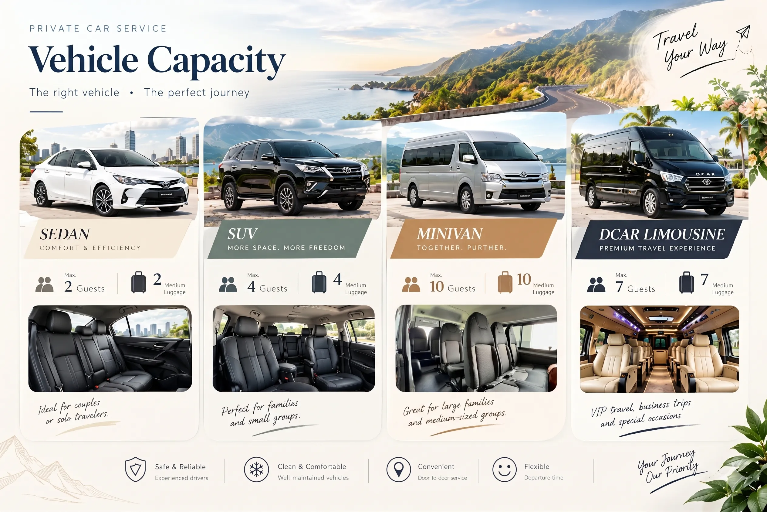 Vehicle Capacity Information - Hoi An Private Car